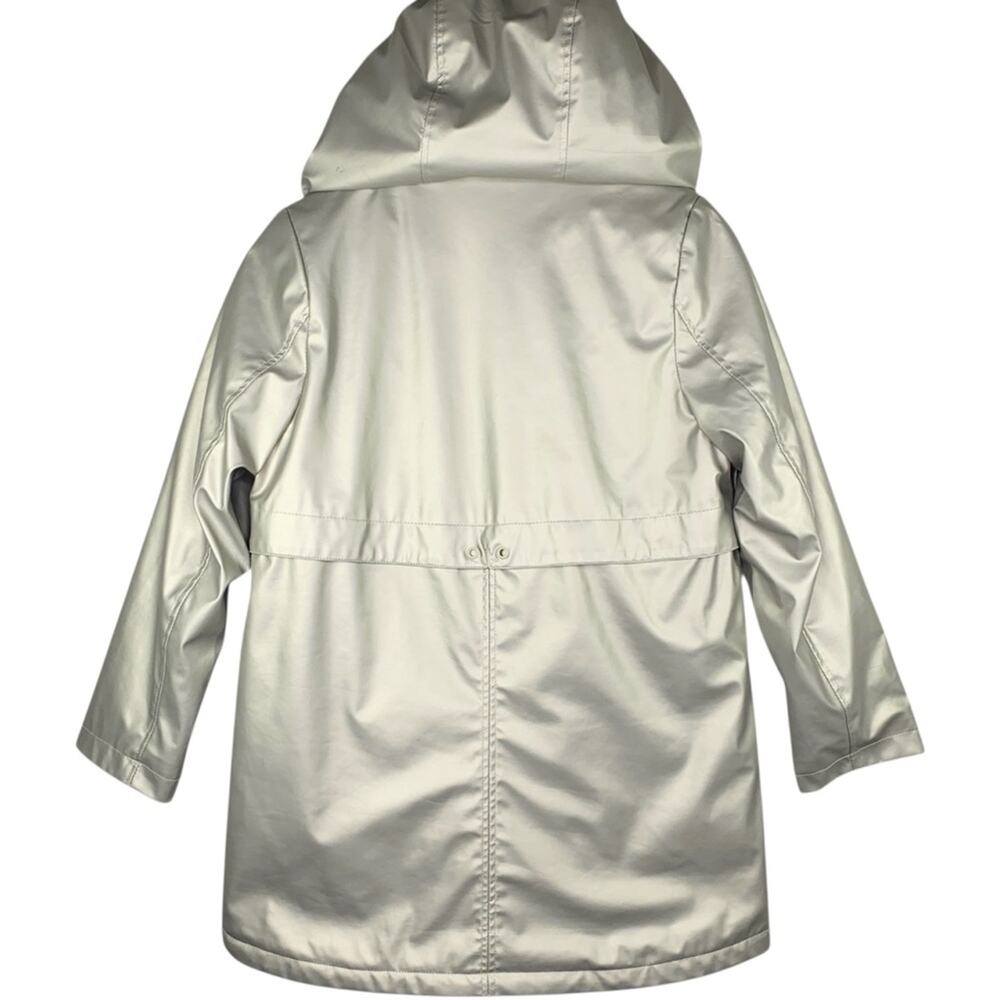 Zara Kids Matte Gold Rubberized Hooded Raincoat Parka Jacket 11 12 Sherpa Fleece - Picture 2 of 9